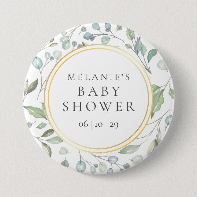 Laurel Garland Imitate Gold Foil Baby Dusche Button (Vorderseite)