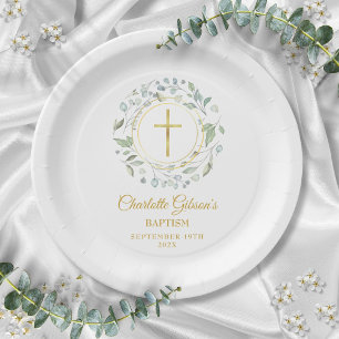 Laurel Garland Imitate Gold Foil Taufe Christening Pappteller