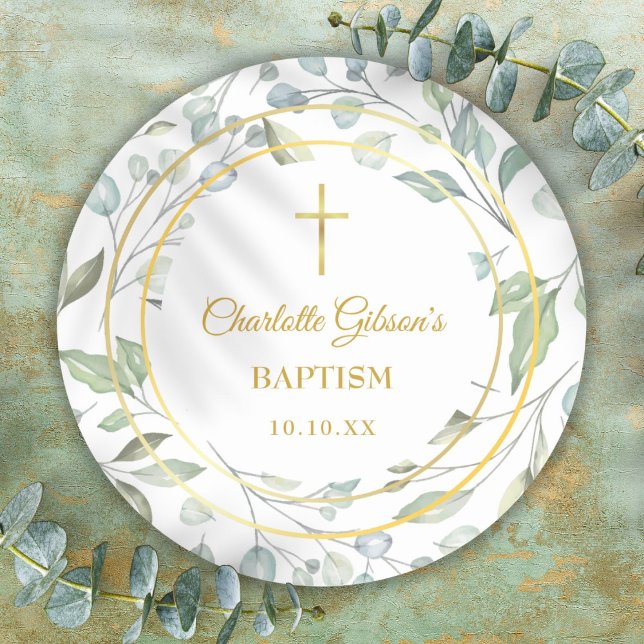 Laurel Garland Imitate Gold Foil Taufe Christening Runder Aufkleber (Laurel Garland Faux Gold Foil Baptism Christening Classic Round Sticker)
