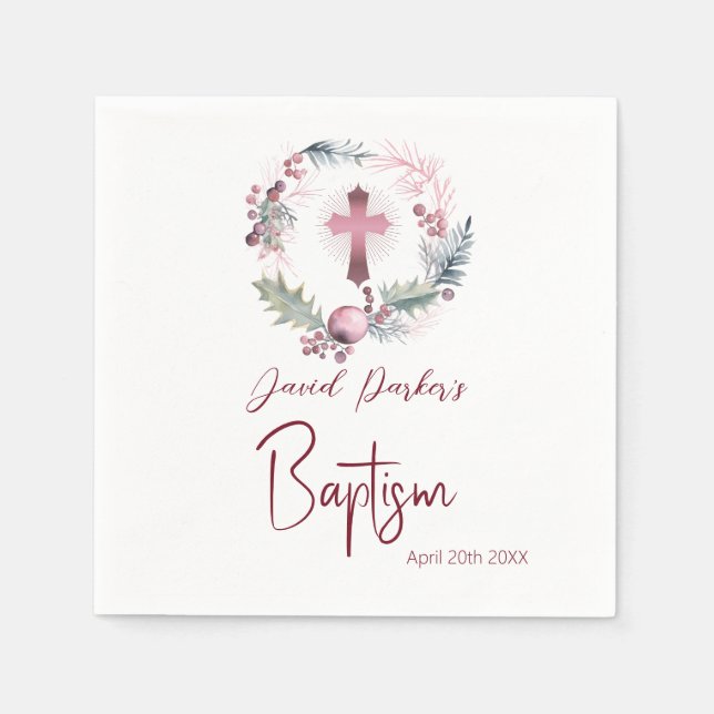 Laurel Garland Rose Gold Taufe Christening Serviette (Vorderseite)