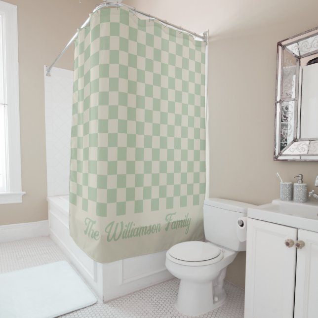 Laurel green Checkered Ästhetik Duschvorhang (Beispiel)