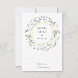 Laurel Greenery Watercolor Garland Wedding RSVP Karte