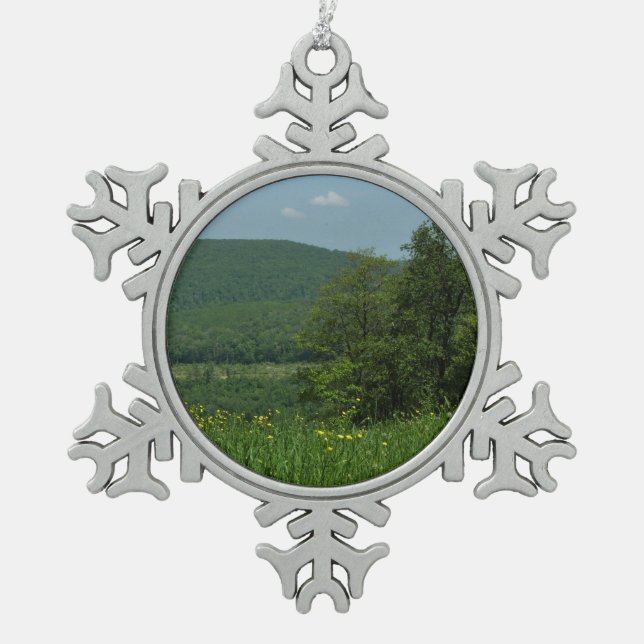Laurel Highlands Pennsylvania Sommerfotografie Schneeflocken Zinn-Ornament (Vorderseite)