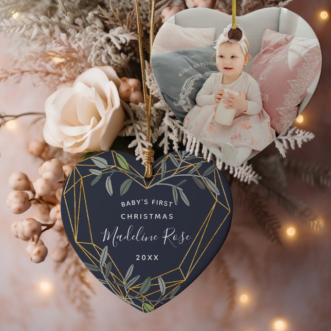 Laurel Leaf Baby's First Christmas Foto Keramik Ornament (Von Creator hochgeladen)
