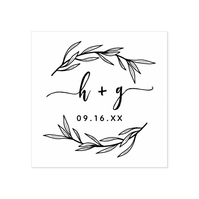 Laurel Leaf Couples Monogram Save the Date Gummistempel (Prägung)