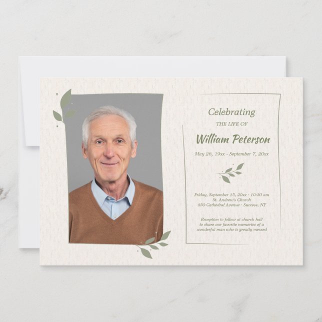 Laurel Leaf Frame Celebration of Life Card Einladung (Vorderseite)