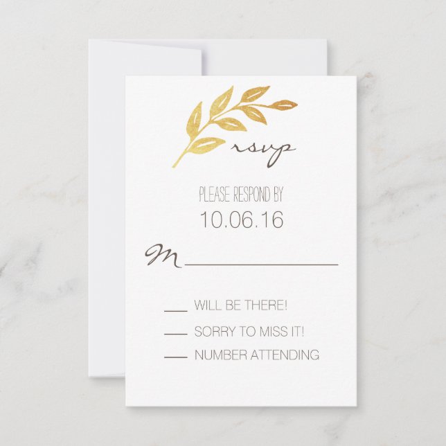 Laurel Leaf Gold Leaf RSVP Karte (Vorderseite)