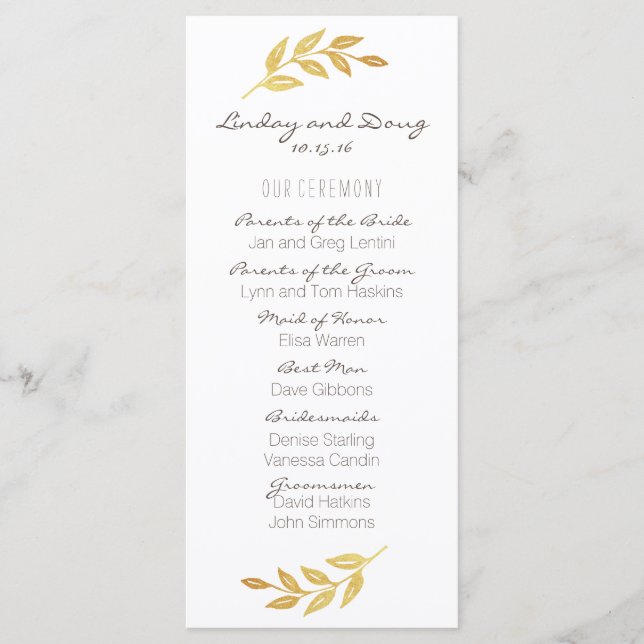 Laurel Leaf Gold Wedding Program Programm (Vorderseite)
