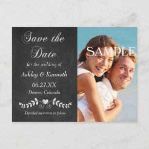Laurel Leaf Heart Chalkboard Save the Date Postkarte