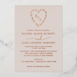 Laurel Leaf Heart Wreath Wedding Monogram Folieneinladung