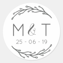 Laurel Leaf Initials & Date Wedding Stickers