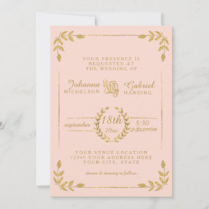 Laurel Leaf Moderne Typografie Blush Gold Wedding Einladung