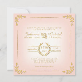 Laurel Leaf Pink Gold Typografie Moderne Hochzeit Einladung