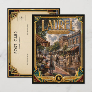 Laurel Mississippi Vintage Art Deco Goldenes Zeita Postkarte