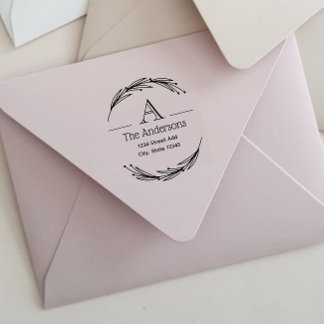 Laurel Monogram Familienname Rücksendeadresse Gummistempel