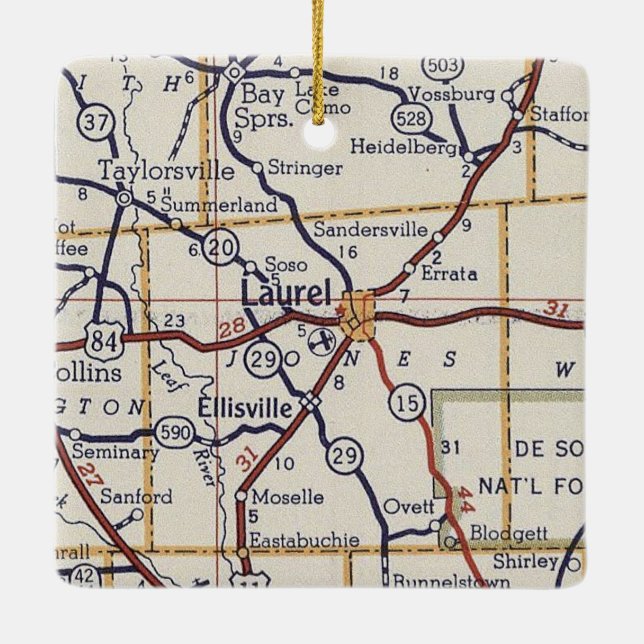 Laurel MS Vintag Map Keramikornament (Rückseite)