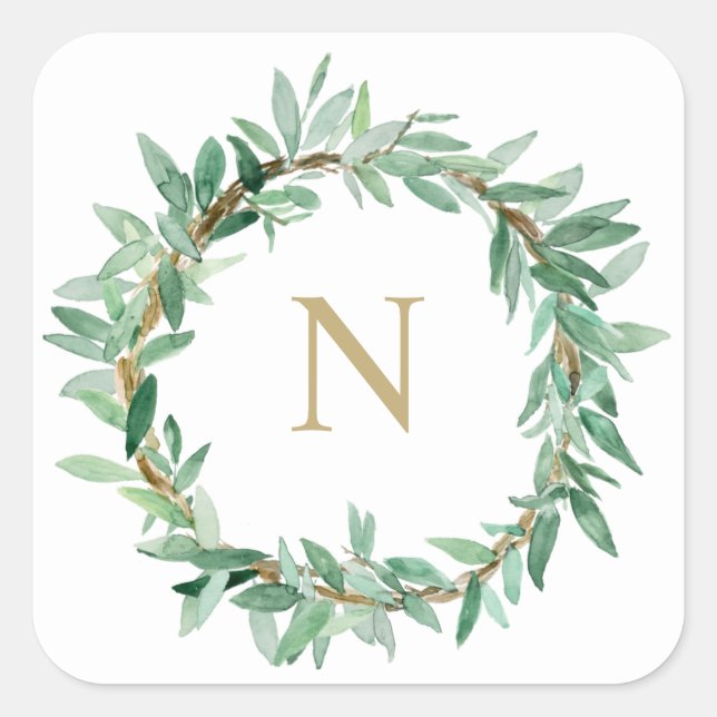 Laurel Olive Leaf Wreath Monogram Sticker (Vorderseite)