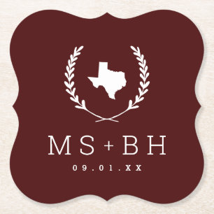 Laurel Wappen Texas Wedding Monogram   Burgund Untersetzer