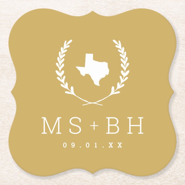 Laurel Wappen Texas Wedding Monogram | Senf Untersetzer (Vorderseite)