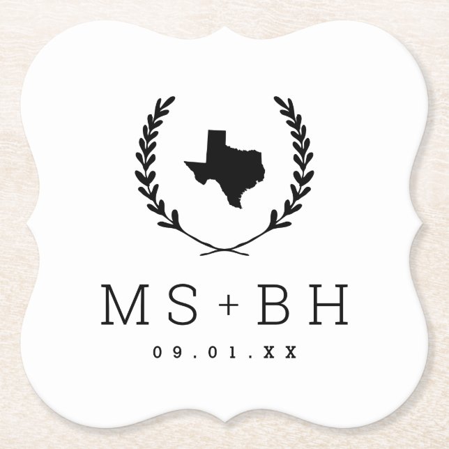 Laurel Wappen Texas Wedding Monogram Untersetzer (Vorderseite)