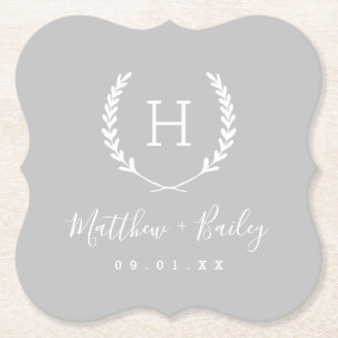 Laurel Wappen Wedding Monogram   Grau Untersetzer