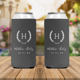 Laurel Wappen Wedding Monogram Holzkohle Selters Dosenkühler