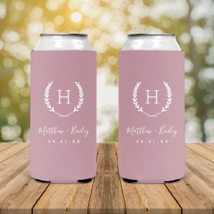Laurel Wappen Wedding Monogram   Mauve Selters Dosenkühler