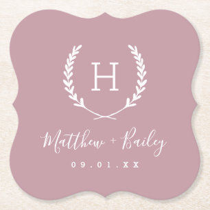 Laurel Wappen Wedding Monogram   Mauve Untersetzer