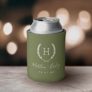 Laurel Wappen Wedding Monogram Olive Green Dosenkühler