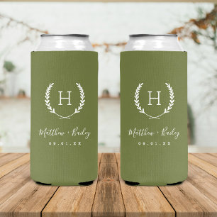 Laurel Wappen Wedding Monogram Olive Green Selters Dosenkühler
