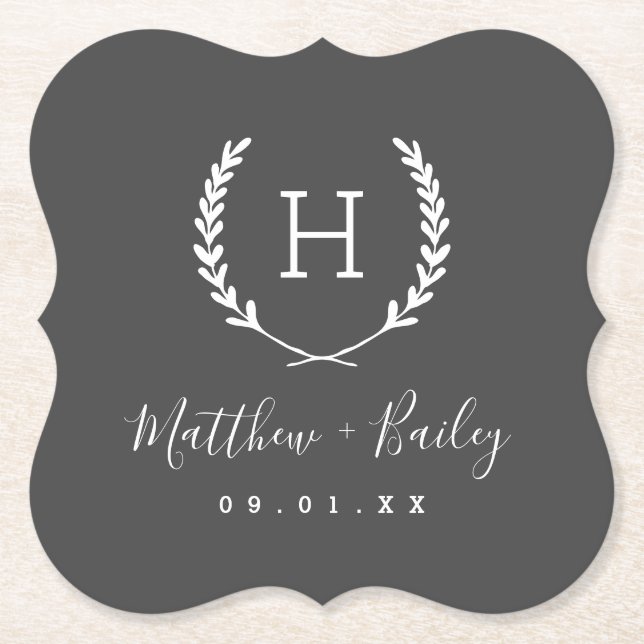 Laurel Wappen Wedding Monogram Untersetzer (Vorderseite)