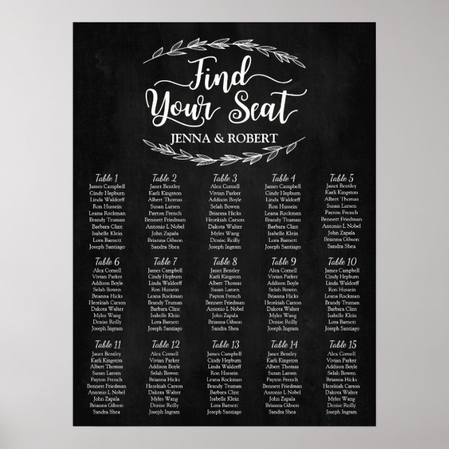 Laurel Wedding Chart, bearbeitbare Farbe Poster (Vorne)