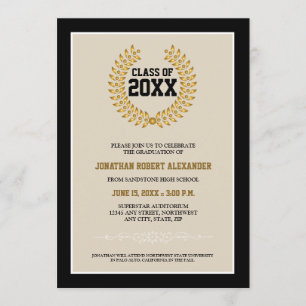 Laurel Wreath Abschluss Announcement (schwarz) Einladung