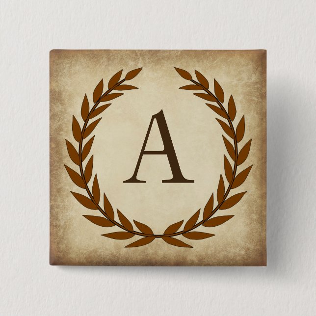 Laurel Wreath Aged Papyrus Monogram Initial A Button (Vorderseite)