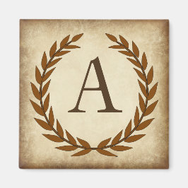 Laurel Wreath Aged Papyrus Monogram Initial A Magnet