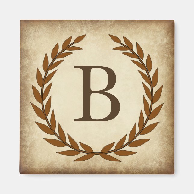 Laurel Wreath Aged Papyrus Monogram Initial B Magnet (Vorne)