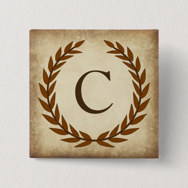 Laurel Wreath Aged Papyrus Monogram Initial C Button (Vorderseite)