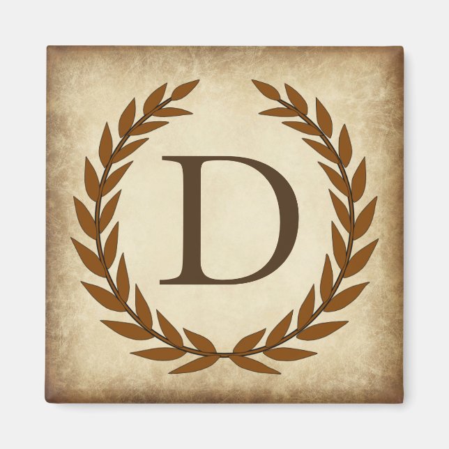 Laurel Wreath Aged Papyrus Monogram Initial D Magnet (Vorne)