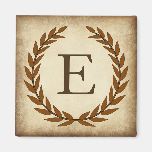 Laurel Wreath Aged Papyrus Monogram Initial E Magnet (Vorne)