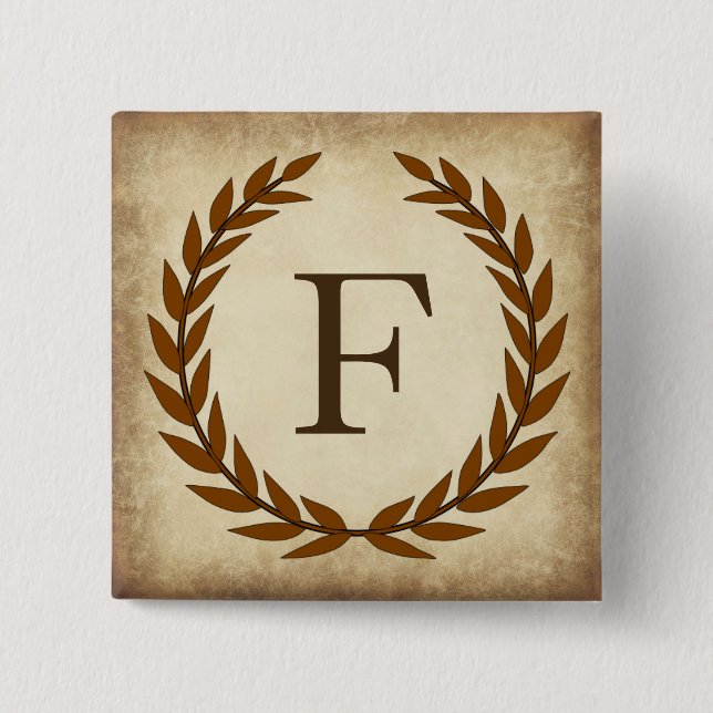 Laurel Wreath Aged Papyrus Monogram Initial F Button (Vorderseite)