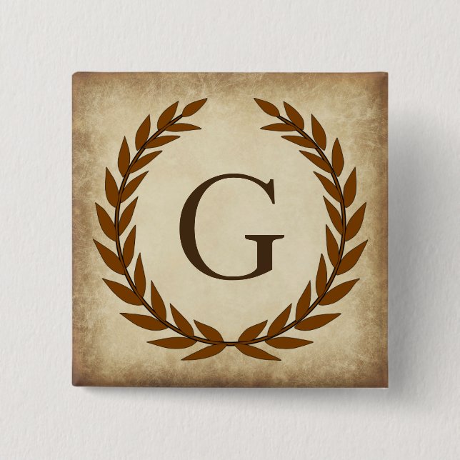 Laurel Wreath Aged Papyrus Monogram Initial G Button (Vorderseite)