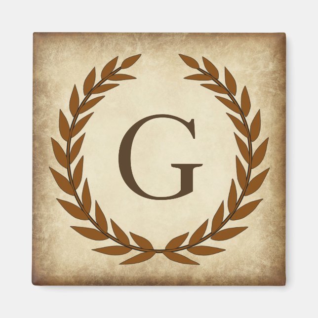 Laurel Wreath Aged Papyrus Monogram Initial G Magnet (Vorne)
