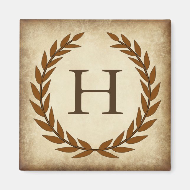 Laurel Wreath Aged Papyrus Monogram Initial H Magnet (Vorne)