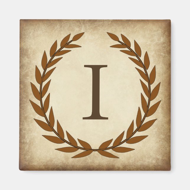 Laurel Wreath Aged Papyrus Monogram Initial I Magnet (Vorne)
