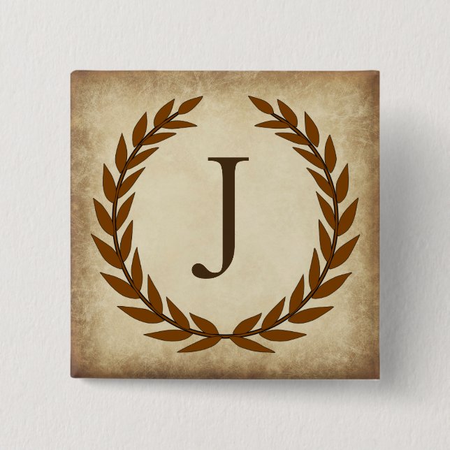 Laurel Wreath Aged Papyrus Monogram Initial J Button (Vorderseite)
