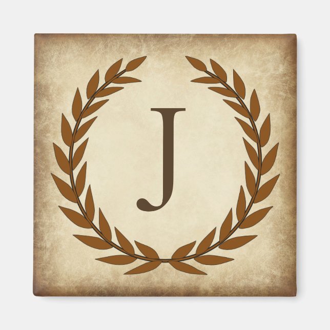 Laurel Wreath Aged Papyrus Monogram Initial J Magnet (Vorne)