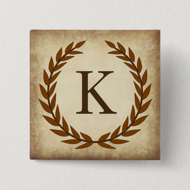 Laurel Wreath Aged Papyrus Monogram Initial K Button (Vorderseite)