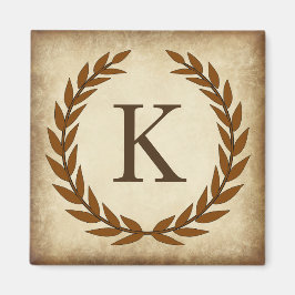 Laurel Wreath Aged Papyrus Monogram Initial K Magnet
