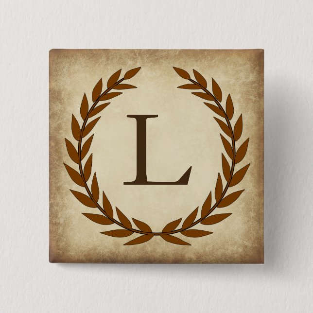 Laurel Wreath Aged Papyrus Monogram Initial L Button (Vorderseite)