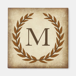 Laurel Wreath Aged Papyrus Monogram Initial Magnet
